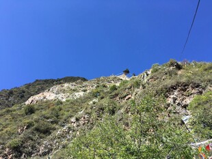 山间绿意盎然的陡峭山坡