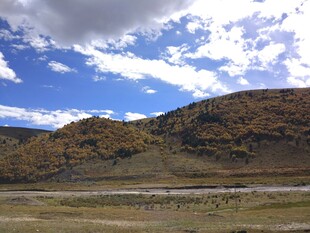 蓝天白云下的壮美山峦