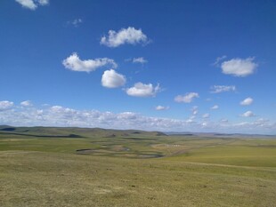 辽阔草原上的蓝天白云