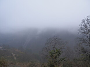 山间云雾缭绕的静谧景致