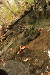 秋日溪边嶙峋岩石景象