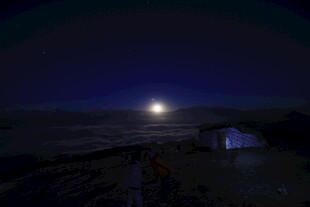 月夜下的海边小屋