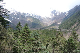 山林间的壮丽雪山景色