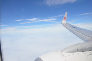 飞机窗外的云海机翼景观