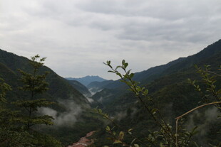 山间云雾缭绕的秀丽景致