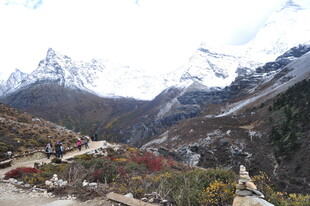 雪山下的多彩山谷风光