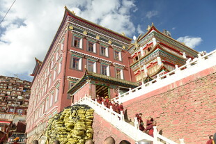 藏式建筑 游客拾级而上