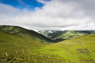山间绿野 蓝天白云美景