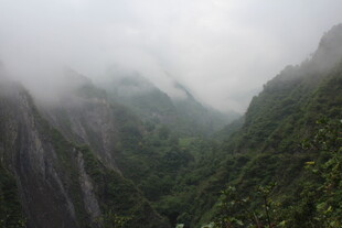 云雾缭绕的山间翠绿景色