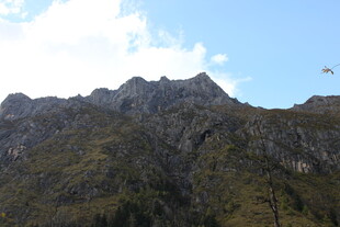巍峨山峦与天际飞鸟