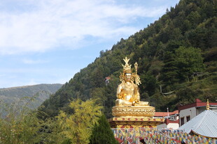 山间宏伟金色佛像景观