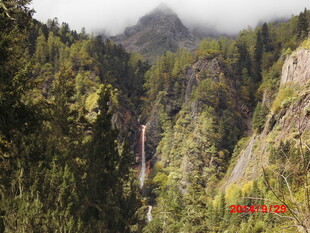 山间瀑布与葱郁林木景观