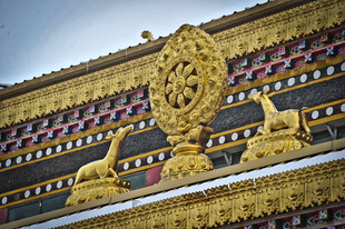 藏式建筑精美金色装饰细节
