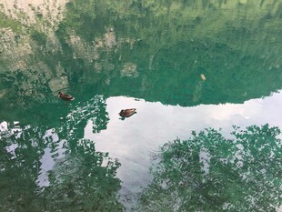 俯瞰翠绿湖中小船美景