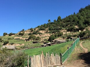 乡村田野间的木栅栏风景