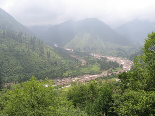 山间绿意盎然的河谷风光