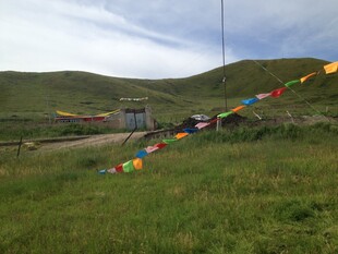 草原上的多彩经幡景观