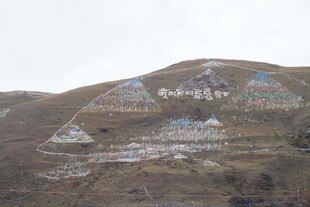 山坡上的彩色经幡景观