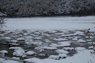 雪覆冰面的冬日自然景象
