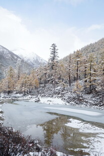 冬日山间河流雪景