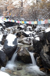 山间溪流与经幡景观