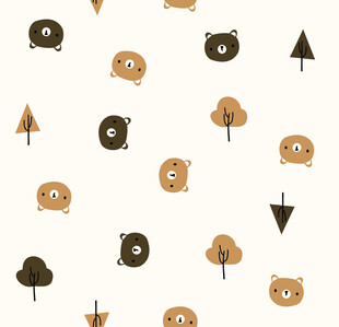可爱动物与树木图案背景