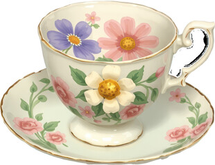 花卉图案精美陶瓷茶杯