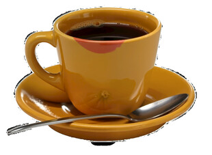 黄色咖啡杯与配套碟子