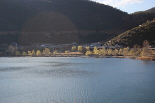 宁静湖畔的山景风光