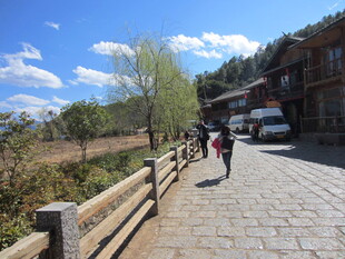 乡村石板路漫步景象