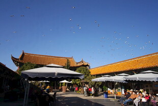 古建下的休闲热闹场景