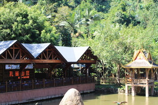 湖畔木质建筑 自然景致