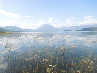 宁静湖景与远山相映成趣