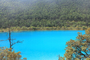 梦幻蓝湖映山林