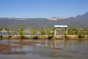 山水间宁静的河畔景致