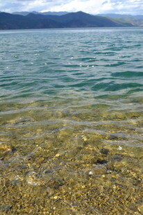 清澈湖水与水底沙石景观