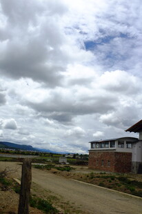 乡村土路旁的房屋与风景