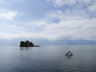 海上孤岛与飞翔海鸟