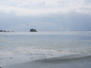 宁静海边的孤独船只