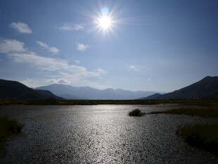 阳光下的宁静山水风光