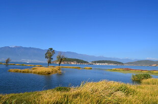 湖畔风光 远山近水景色美