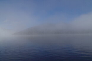 湖面薄雾笼罩的静谧之景