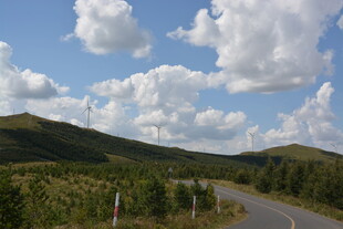 蜿蜒公路旁的青山蓝天