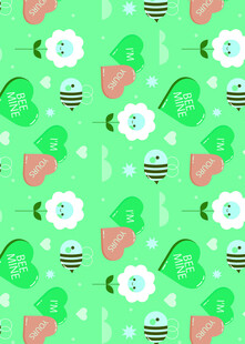 清新草莓蜜蜂绿叶图案背景