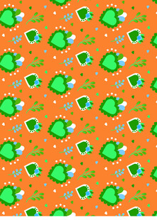 橙色底绿色图案无缝背景