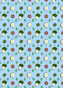 浅蓝色底水果图案布料