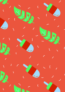 红色背景饮料瓶叶形图案