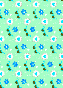 清新绿底蓝白花图案背景