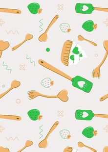 厨房工具与幸运元素图案