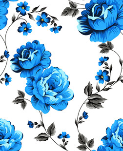 蓝色玫瑰花卉图案背景 碎花